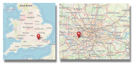 Location of Twickenham in Great London, England (cc OpenStreetMap)