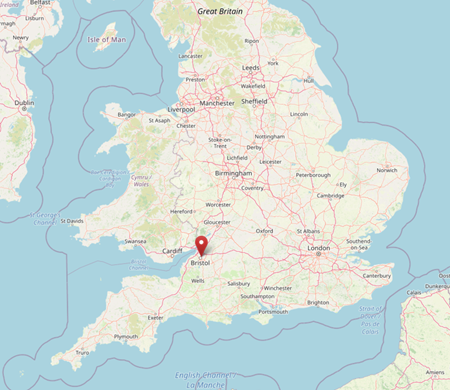 Location of Bristol in the south west of England (cc OpenStreetMap)