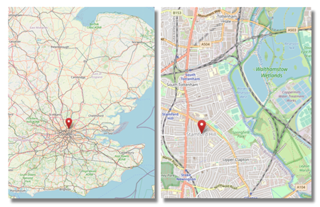 Location of Stamford in London's East End (cc OpenStreetMap)