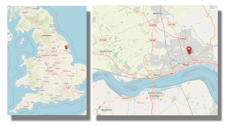Location of Hull in the north east of England (cc OpenStreetMap)