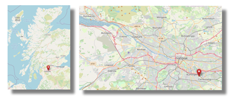 Location of Eastfield, Ruthergle, nr Glasgow, southern Scotland (cc OpenStreetMap)