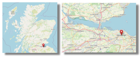 Location of Edinburgh in the south of Scotland (cc OpenStreetMap)