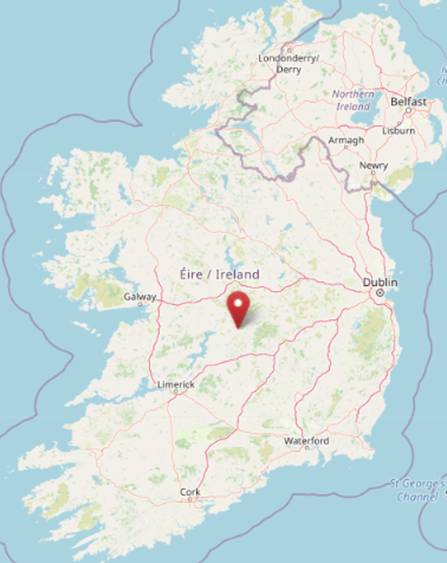 Location of Birr Urban, in King’s County, Ireland. (cc OpenStreetMap 2022)