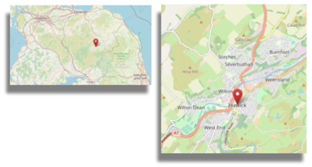 Location of Hawick in the Scottish Borders (cc OpenStreetMap)