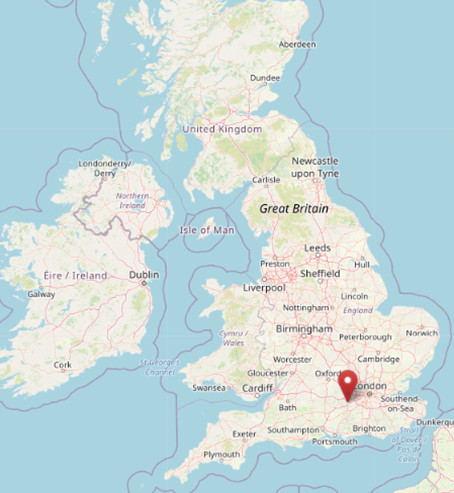 Location of Surbiton, south west of London (cc OpenStreetMap)