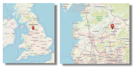 Location of Newchurch-in-Pendle, Lancashire in the north west of England (cc OpenStreetMap)