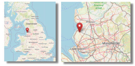 Location of Southport, Lancashire in the north west of England (cc OpenStreetMap)