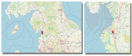 Location of Lancaster in the north west of England (cc OpenStreetMap)
