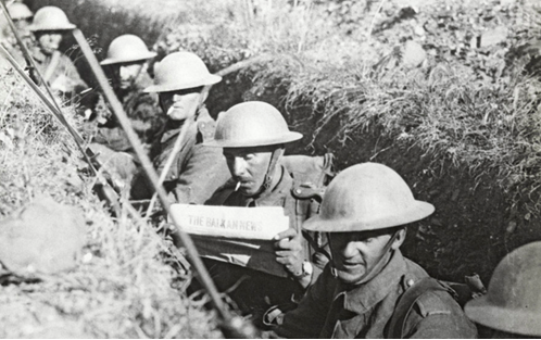 A British soldier catches up with the latest war stories from 'Balkans News', the official organ of the British Salonika Force. It was published from November 1915, NAM. 1978-11-157-29-6 until May 1919.