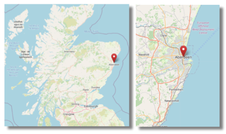 Location of Aberdeen on the east coast of Scotland (cc OpenStreetMap)