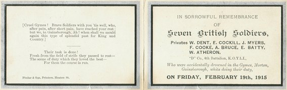 A Postcard Commemorating The Death Of The Seven Men From The KOYLI At Gainsborough