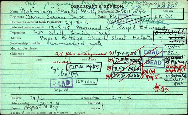 Pension Record Card Of Charles Norman