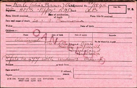 Charles Brown Cancelled Pension Record Card