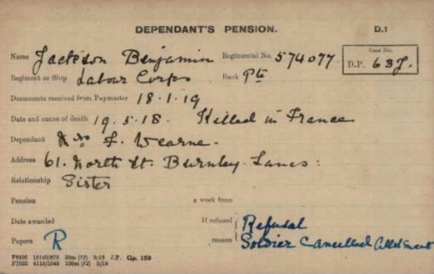 Pension Card Benjamin Jackson