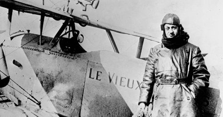 Georges Guynemer Strikes A Pose With His Nieuport Fighter Inscribed With The Legend Le Vieux Charles, A Reference To Sergeant Charles Bonnard, A Squadron Mate.