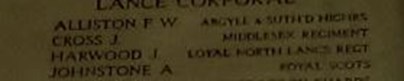 A Close Up Showing The Name Of L.Cpl J Cross, Middlesex Regiment