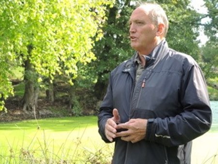 The author as tour guide: Paul Blumsom speaking at Hooge Crater, September 2022 (Photos: Stephen Mulford).