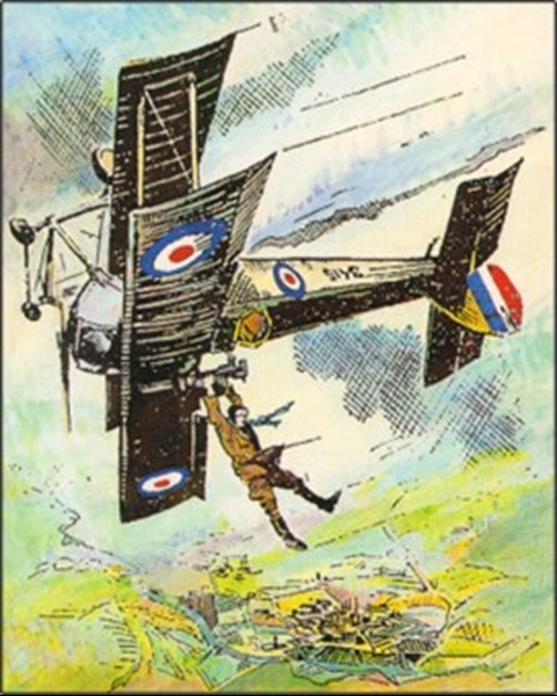 Illustration Of Louis Strange Hanging Onto The Jammed Lewis Gun Drum