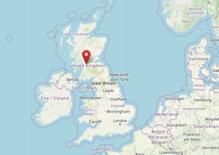 Location of Glasgow in Scotland (cc OpenStreetMap)