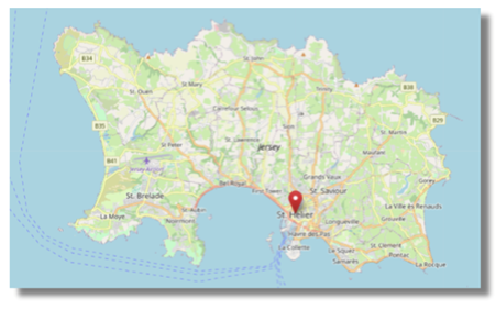 Location of St.Helier on Jersey (cc OpenStreetMap)
