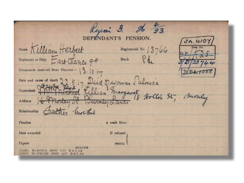 Pension Card from The Western Front Association digital archive on Fold3 by Ancestry