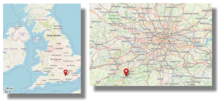 Location of Godalming, Surrey in the south of England (cc OpenStreetMap)