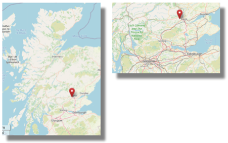 Location of Tibbermore, west of Perth in Scotland (cc OpenStreetMap)