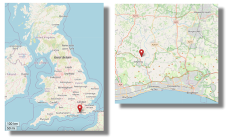 Location of Steyning in West Sussex in the south of England (cc OpenStreetMap)