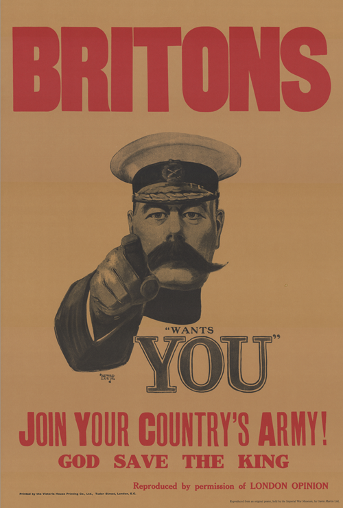UK. Alfred Leete (1882-1933). Britons (Kitchener) wants you (British / Kitchener / needs you). 1914 (reprint)