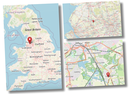 Location of Platt Bridge south of Wigan in the north west of England (cc OpenStreetMap)