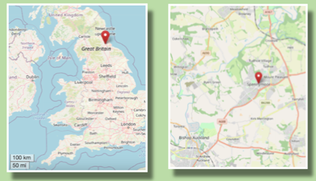 Location of Spennymoor in the north east of England (cc OpenStreetMap)