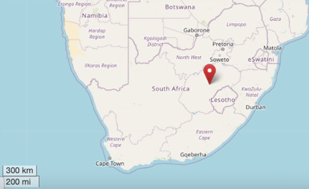 Location of Winburg in South Africa (cc OpenStreetMap)