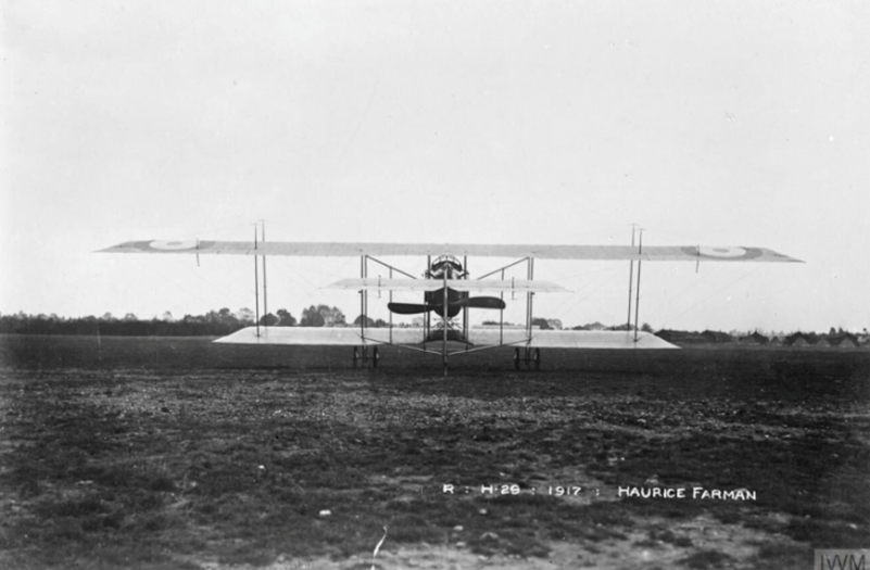 Maurice Farman Biplane, type F.40 P known as the "Horace", 1917. Maurice Farman "Shorthorn" Biplane, 1917. © IWM Q 55980