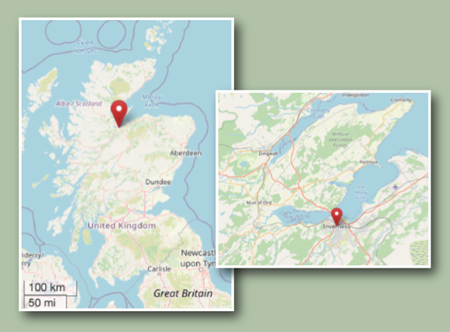 Location of Inverness in the north east of Scotland (cc OpenStreetMap)