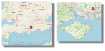 Location of Purbrook, Hampshire in the south of England (cc OpenStreetMap)