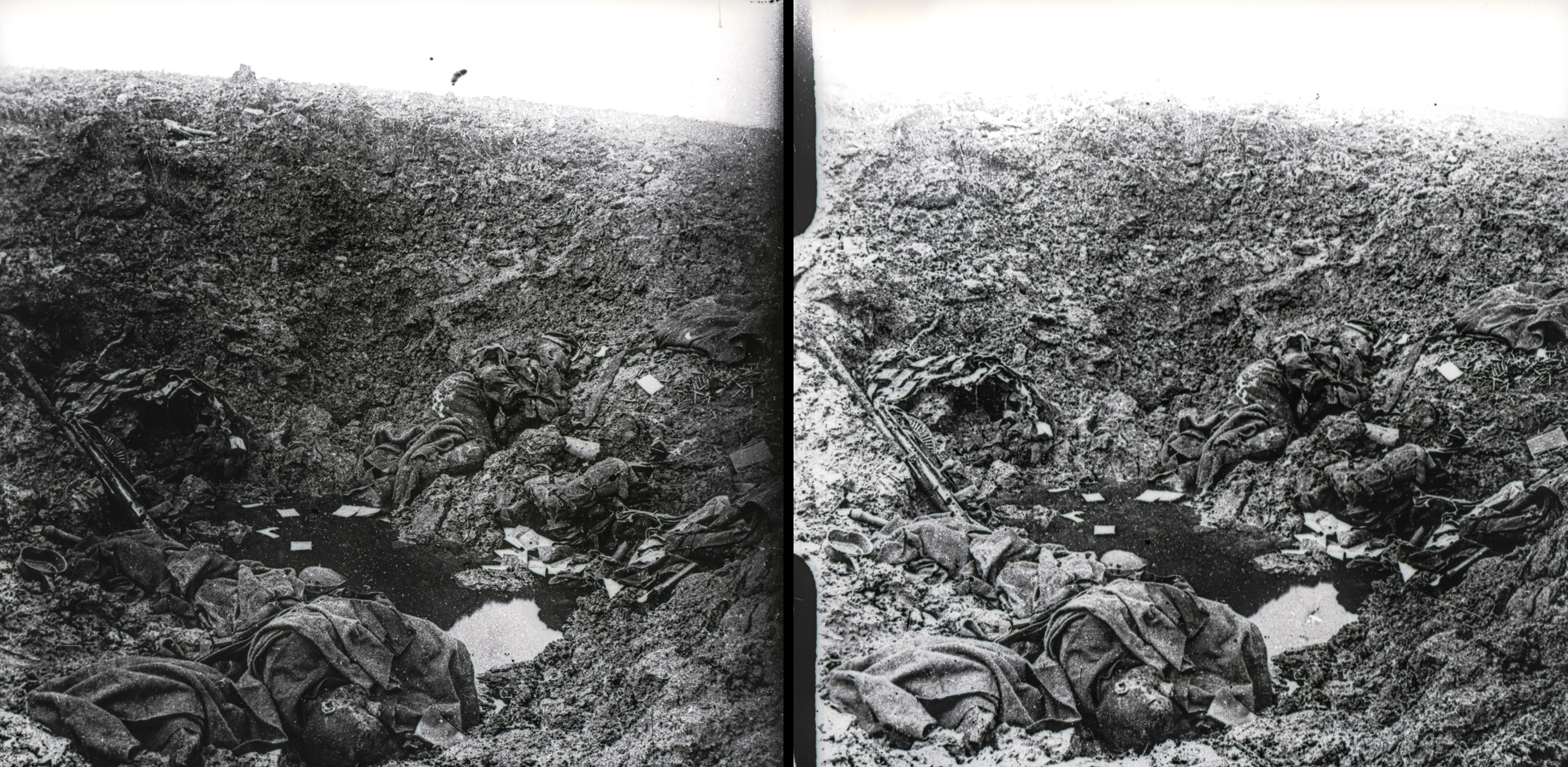 Cadavres allemands dans un entonnoir (entre Bois d'Haumont et Bois d'Ormont) - German corpses in a shell hole (between Bois d'Haumont and Bois d'Ormont)
