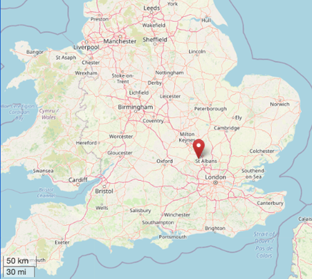 Location of Studham, Hertfordshire (cc OpenStreetMap)