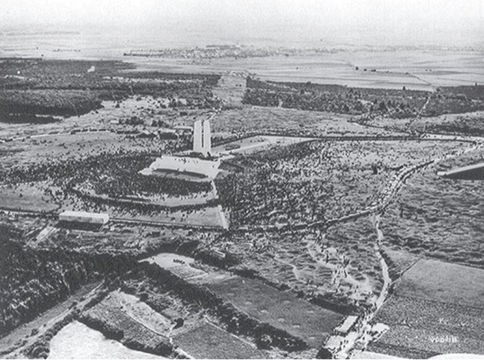 Aerial view of the unveiling of the Vimy Ridge Memorial in 1936. (Picture courtesy of Library and Archives Canada)