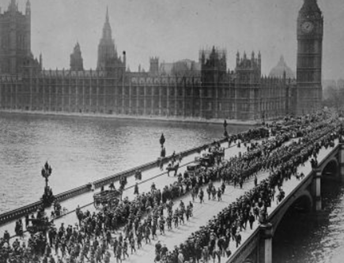 American troops on way to the front march through London Source: Department of Defense