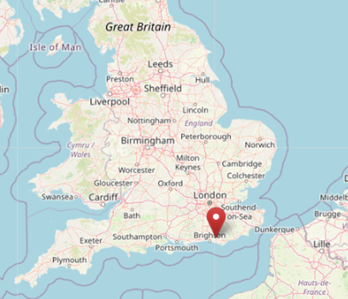 Location of Lewes in East Sussex CC-BY SA 4.0 Open Street Map