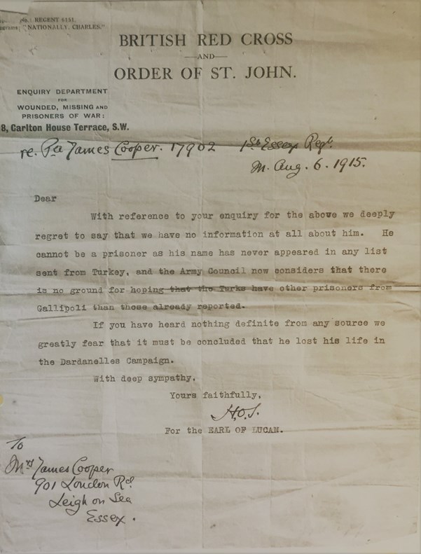 British Red Cross Society letter.