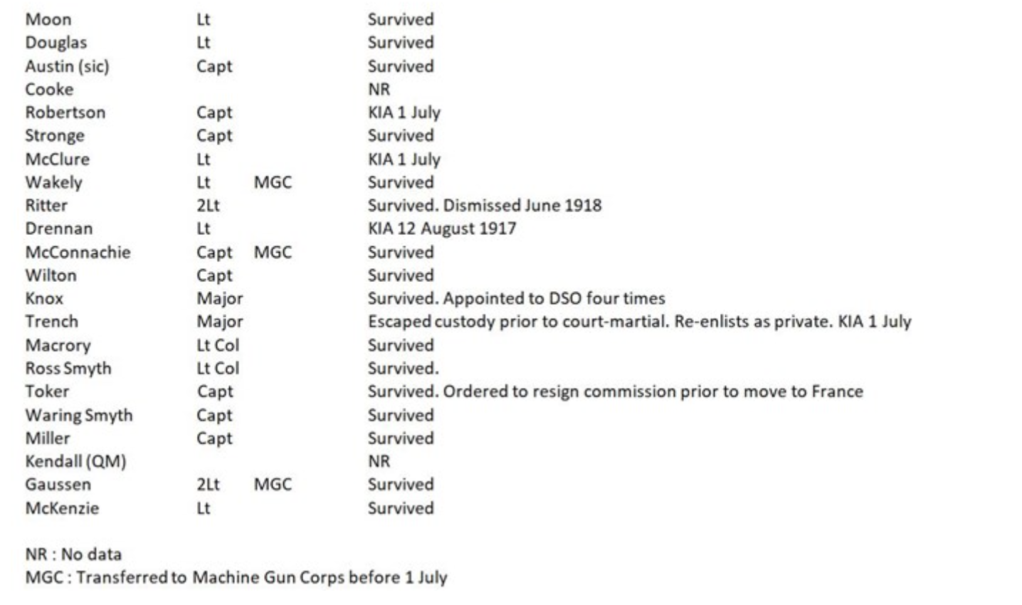Table Of Info On Soldiers Of Officers Of The 10Th Royal Inniskilling Fusiliers