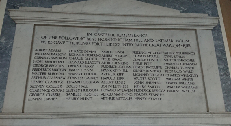 Kingham Hill and Latimer House Great War Memorial, The Chapel. Photograph by Gareth Williams for the Imperial War Museum