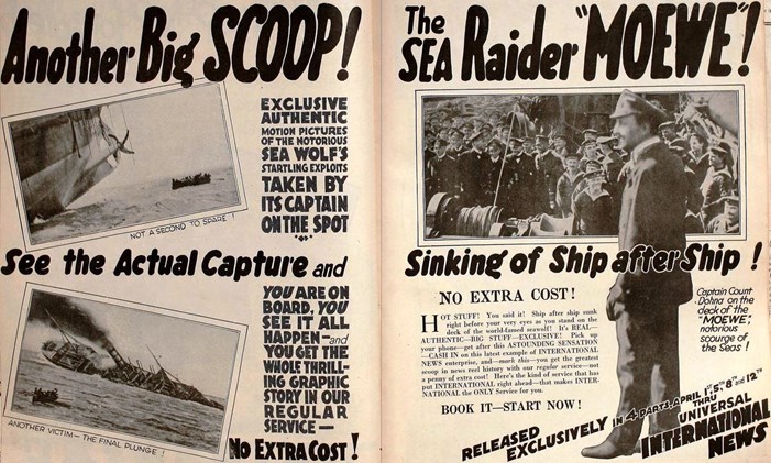 An Advertisement For The Newsreel Coverage Of The Moewe’S Wartime Exploits