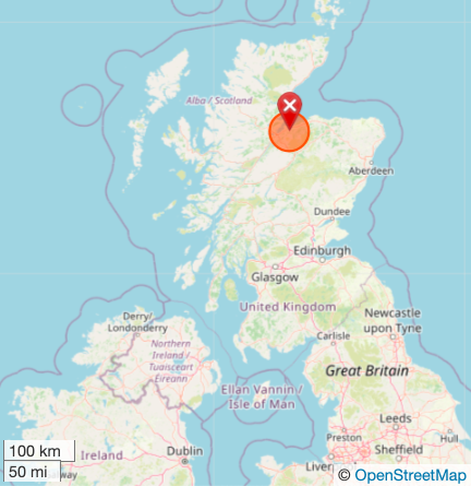 Location of Cawdor in north eastern Scotland (cc) OpenStreet Maps