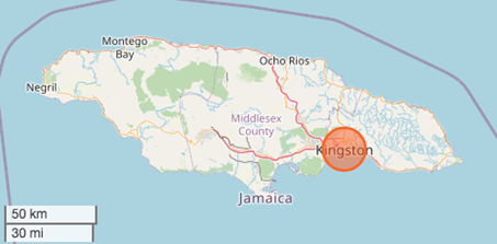 Location of Kingston, Jamaica CC BY-SA 2.0 OpenStreetMap