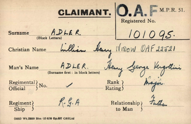 Pension Card from The Western Front Association archive on Fold3 by Ancestry