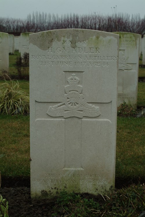 Headstone of H G V Adler with thanks to South African War Graves