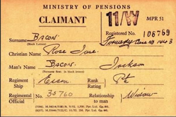 Pension Card for Jackson Bacon from The WFA archive on Fold3 by Ancestry