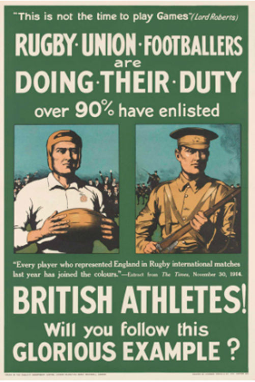 'Rugby Union Footballers are Doing Their Duty', 1915 CC NY-SA 3.0 National Army Museum